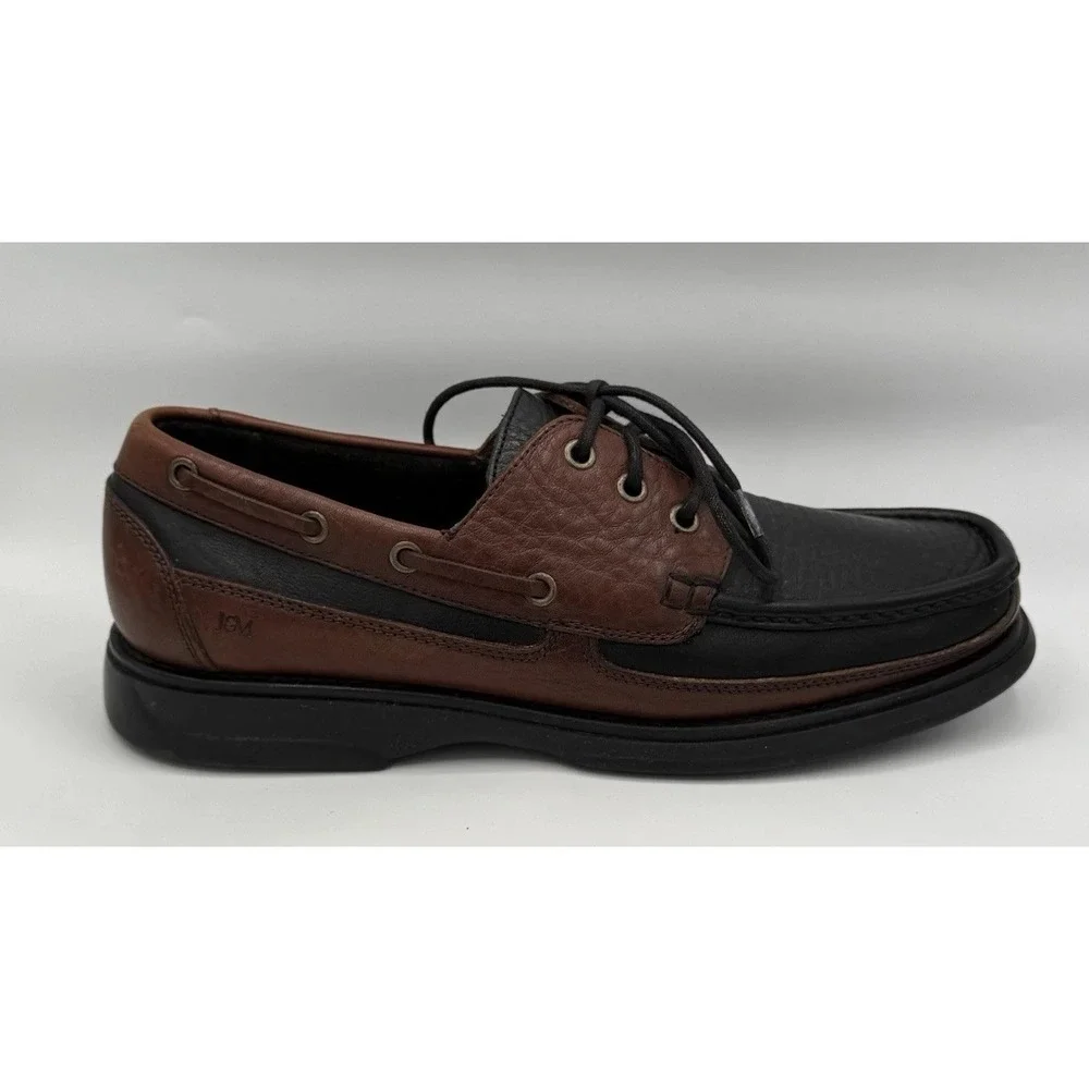 Johnston & Murphy Brown & Black Leather Boat Shoes Lace Up 020-1201 Mens Sz 9.5M